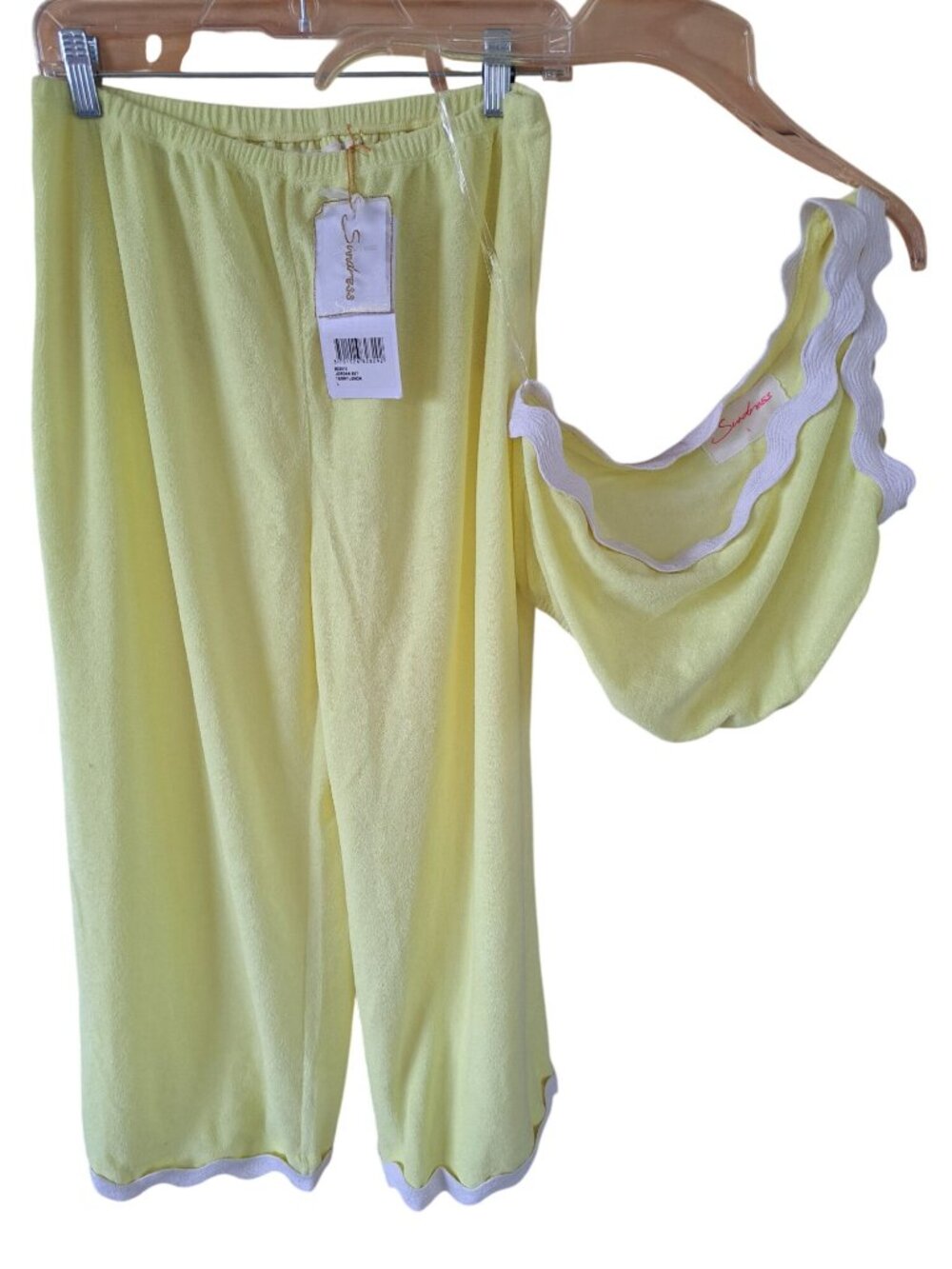 New Jordan Set Terry Lemon Crop Top & Pants Elastic Waist Rickrack Details Large - Picture 2 of 9